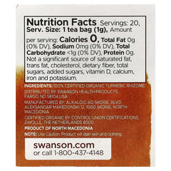 Turmeric caffeine-free organic herbal tea package back with nutrition facts panel