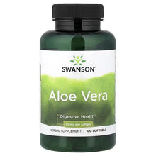 Swanson Aloe Vera 25 mg softgels bottle, 100 count, dark green with black cap