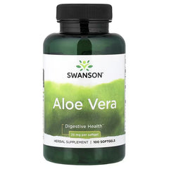 Swanson Aloe Vera 25 mg softgels bottle, 100 count, dark green with black cap