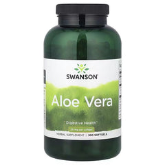 Swanson Aloe Vera 25 mg softgels bottle, 300 count, dark green with black cap