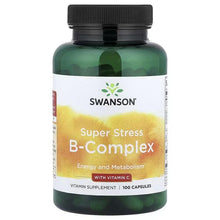Swanson Super Stress B-Complex vitamin C supplement bottle, 100 capsules