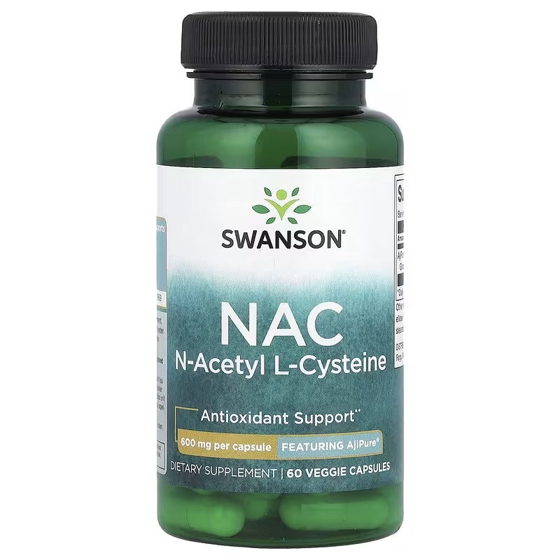 Swanson NAC N-Acetyl L-Cysteine antioxidant support bottle, veggie capsules, green