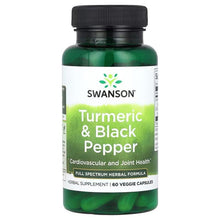 Swanson turmeric & black pepper vegan capsules bottle, front label (60 veggie caps)