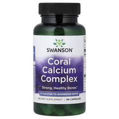 Swanson Coral Calcium Complex supplement bottle, black cap, dark green, 90 capsules