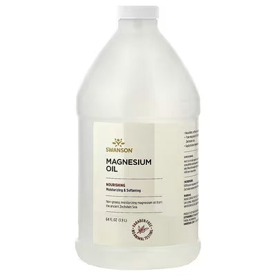 Swanson magnesium oil bottle with screw cap; large front label.