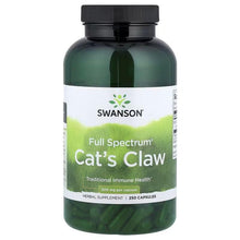 Green cat's claw supplement bottle with black cap; 500 mg, 250 capsules