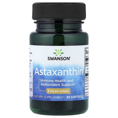 Swanson Astaxanthin softgels bottle, 8 mg per softgel, black cap, 30 count