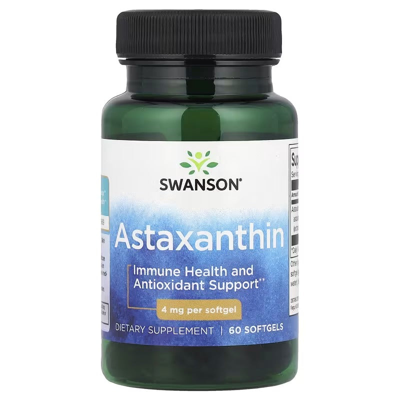 Swanson Astaxanthin softgels bottle, 4 mg per softgel, black cap, 60 count