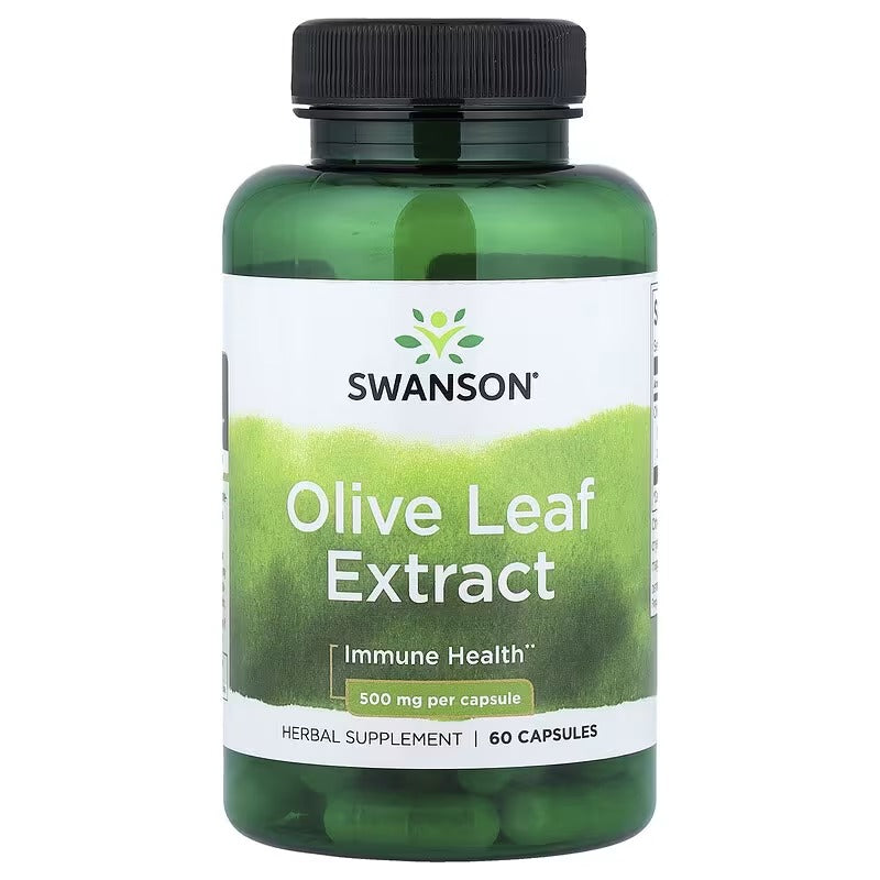 Swanson Olive Leaf Extract herbal bottle, 500 mg per capsule, 60 capsules