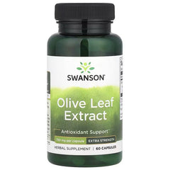 Swanson Olive Leaf Extract herbal bottle, 750 mg per capsule, extra strength, 60 capsules