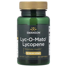 Dietary supplement bottle with tan cap; Lycopene label shows 10 mg per softgel