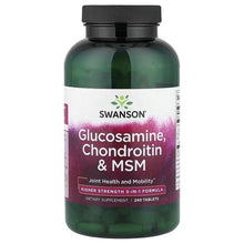Swanson glucosamine, chondroitin & MSM supplement bottle, 240 tablets, green capsules