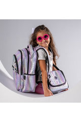 Eazy Kids 17-Inch School Bag Set of 4 – 4-Wheel Trolley, Lunch Bag & Pencil Case – Good Vibes Silver