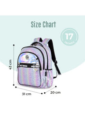 Eazy Kids 17-Inch School Bag Set of 4 – 4-Wheel Trolley, Lunch Bag & Pencil Case – Good Vibes Silver