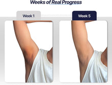 Man's underarms comparison showing Week 1 vs Week 5 skin results
