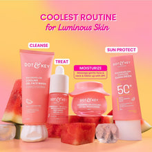 Watermelon cooling icy gel moisturizer jar, pink gel container shown with skincare lineup