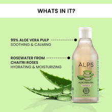 Alps Goodness Aloe vera gel bottle with 99% aloe pulp and rosewater