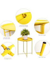 Gold round side table diagram showing stable frame and non-slip feet