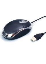 Black wired optical mouse with USB plug and connecting cable
