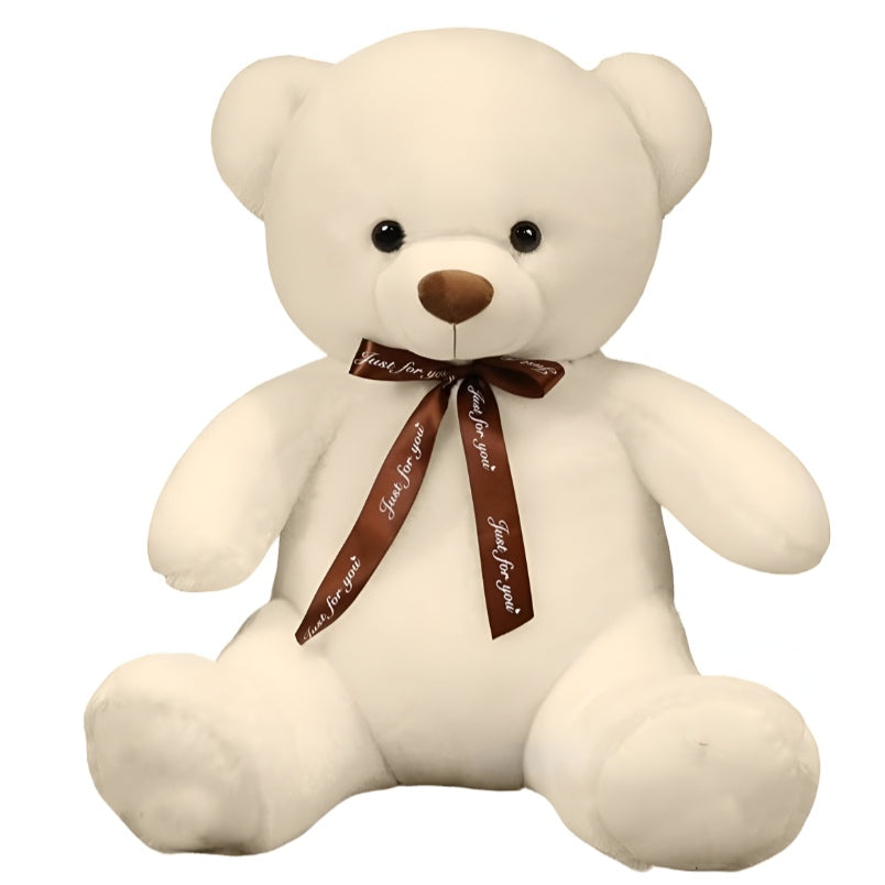 White Teddy Bear with Ribbon