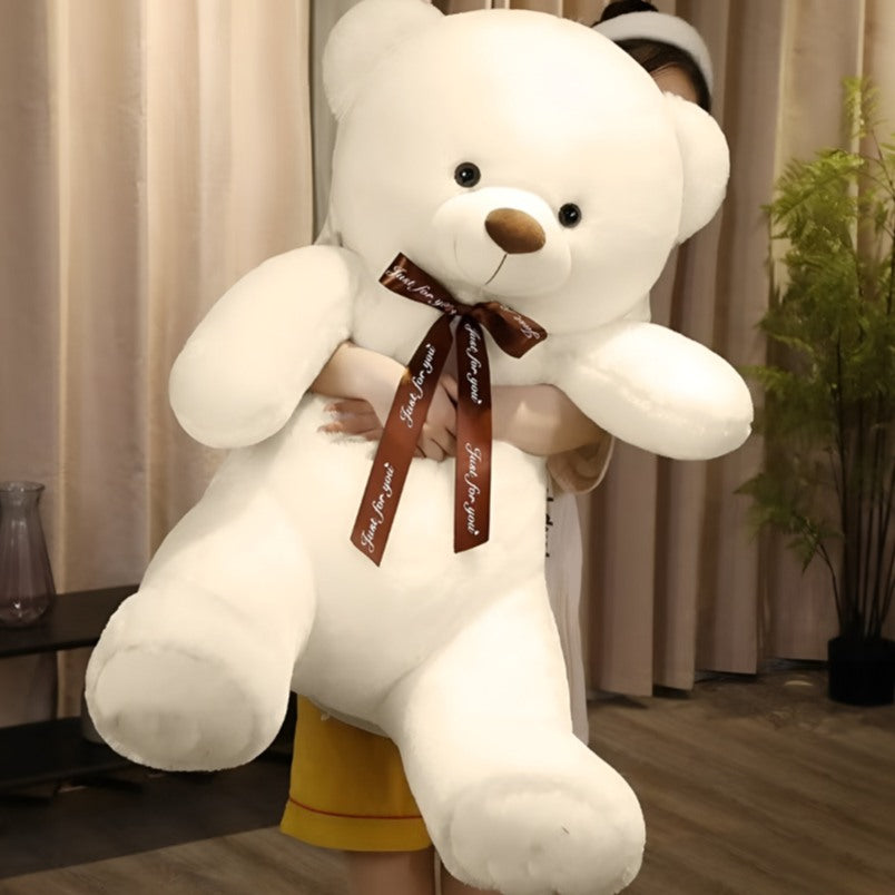 White Teddy Bear with Ribbon