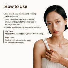 Face rejuvenating cream tube held by woman on shoulder