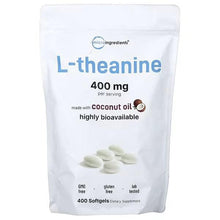 L-theanine 400 mg supplement pouch with coconut oil, containing 400 softgels