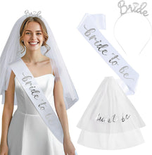Bride accessory set with veil, headband, and white sash reading "Bride to Be".