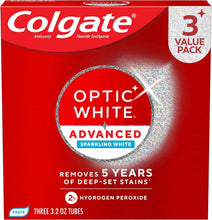 Colgate Optic White Advanced sparkling white hydrogen peroxide toothpaste, 3-pack box