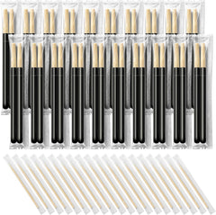 Wooden Chopsticks and Toothpicks Set for Dining and Camping, 20 Pairs of Reusable Chopsticks with 100 Pieces Individually Wrapped Toothpicks for Travel Outdoor Picnic and BBQ