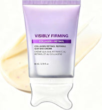 Purple and white collagen retinol neck cream squeeze tube with gua sha applicator
