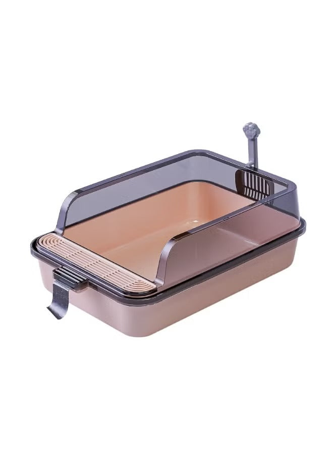 Medium brown cat litter tray with built-in scoop holder and scoop