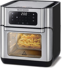 BLACK+DECKER 12L air fryer oven with digital control panel and glass door, silver