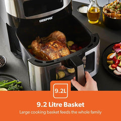 Geepas 9.2L Digital Air Fryer with Vortex – Family-Sized 9-in-1 Convection Air Fryer with LED Touchscreen, 60 Minutes Timer & Non-Stick Basket – Oil Free Toaster Oven | 2 Years Warranty