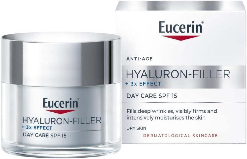 Eucerin Hyaluron Filler Anti-Aging Face Day Cream with Hyaluronic Acid, Plumps up Deep Wrinkles, UVA & UVB Protection, SPF 15, Moisturizer for Dry Skin, 50ml