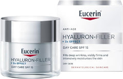 Eucerin Hyaluron Filler Anti-Aging Face Day Cream with Hyaluronic Acid, Plumps up Deep Wrinkles, UVA & UVB Protection, SPF 15, Moisturizer for Dry Skin, 50ml