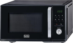 BLACK+DECKER Microwave Oven, 20L, 700W, 5 Power Levels, Defrost Function, 35-Min Timer, 255mm Glass Turntable for Even Cooking, Easy-Clean Cavity, Stylish Chrome Knobs – Black, MZ2005P-B5