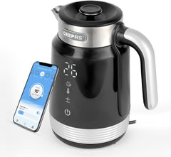 Geepas 1.7 L Smart Stainless Steel Kettle- GK38034/ Convenient Tuya App Control, Alexa,Multiple Safety Features, Perfect for Boiling Water, Milk, Tea/Strix Controller 2200 W/ 2 Years Warranty, Black