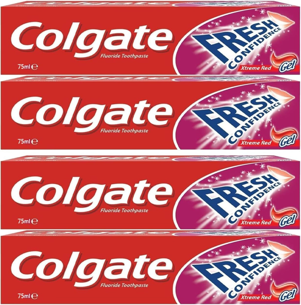 Colgate Fresh Confidence Xtreme Red Toothpaste Value Pack, 4 x 75 ml