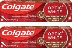 Colgate Toothpaste Optic White, Stain Removal Whitening Toothpaste for Coffee Tea and Tobacco Users, 2x75ml, 2 Pack
