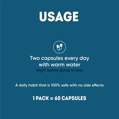 AADAR Ayurvedic constipation relief capsules usage panel showing two capsules daily with warm water one pack 60 capsules