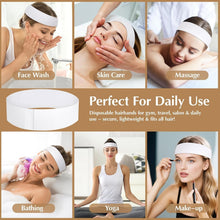 White disposable hairband head wrap on women for face washing and makeup