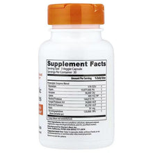 Proteolytic enzyme supplement bottle with orange cap, supplement facts panel on back