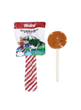 Bioline dog treat lollipop on stick with wrapper, chicken & milk flavor
