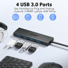 Acer powered USB splitter for PC with 4 USB 3.0 ports for connecting multiple devices like keyboard mouse and USB drives