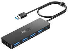 Acer powered USB hub with four blue USB ports and attached cable