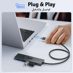 Acer powered USB splitter for PC connected to a laptop with multiple USB devices plugged in