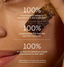 Close-up of skin with dark green facial scrub smear across cheek and eye area.