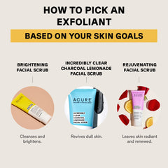 Acure brightening facial scrub tube in yellow packaging for cleansing and brightening skin