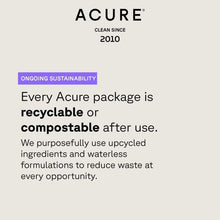 ACURE clean since 2010 sustainability card: recyclable or compostable after use.